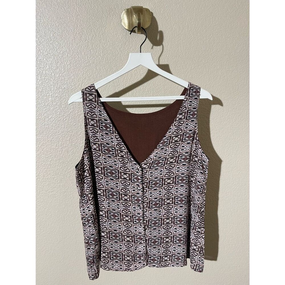 Noonday Collection Brown & Gray Patterned Top with Cream Tag
